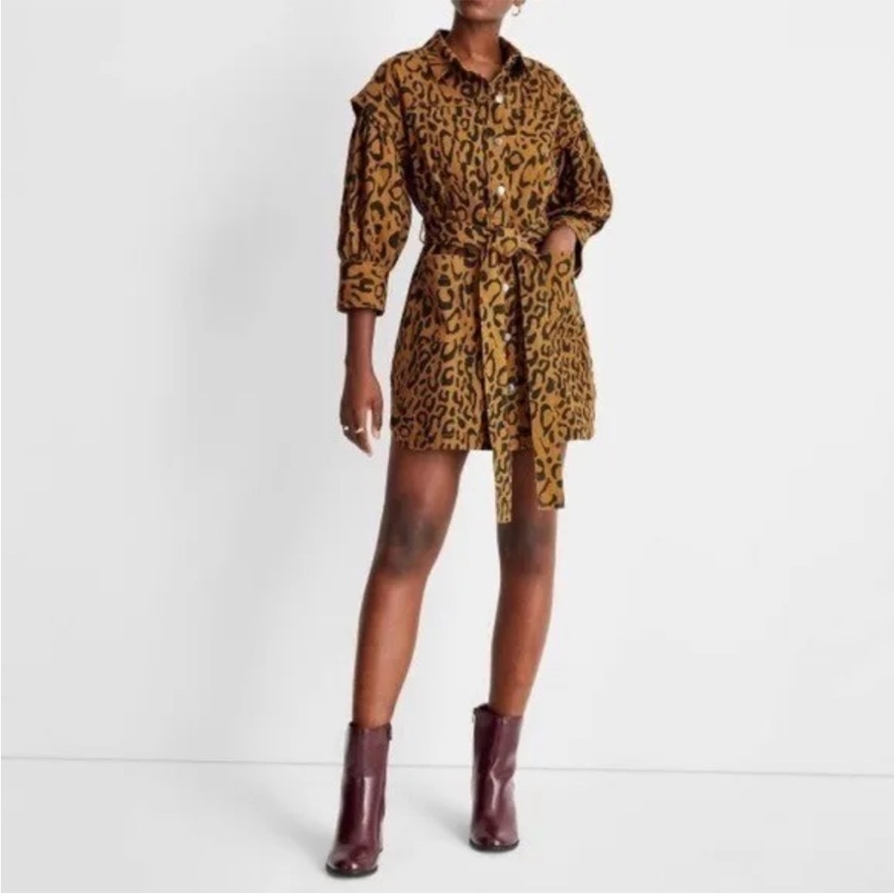Future collective Kahlana Barfield Brown Leopard Denim Dress